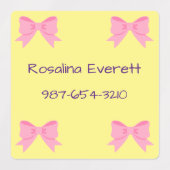 かわいい黄色とピンクの弓ガールズ名キッズ ラベル (デザイン1)