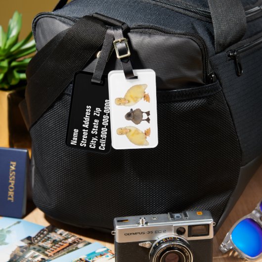 かわいい黄色と灰色のアヒルの写真カスタム ラゲッジタグ (正面&裏面)