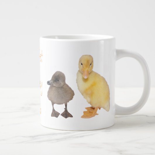 かわいい黄色と灰色のアヒルの写真 ジャンボコーヒーマグカップ (右)