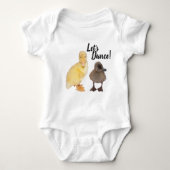 かわいい黄色と灰色のアヒルの写真 ベビーボディスーツ (正面)