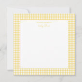 かわいい黄色と白いギンガムベビーシャワー サンキューカード (正面)
