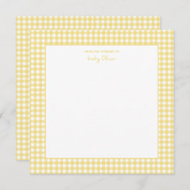 かわいい黄色と白いギンガムベビーシャワー サンキューカード