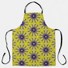かわいい黄色と紫のカレイドスコープ幾何学模様 エプロン