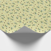 かわいい黄色と緑のキリギリス虫の子供 ラッピングペーパー (角)
