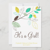 かわいい黄色と緑のロブバード春赤ちゃんシャワー 招待状 (裏面)