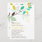 かわいい黄色と緑のロブバード春赤ちゃんシャワー 招待状 (正面/裏面)