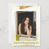 かわいい黄色と金のフレームの卒業招待状 招待状 (正面)