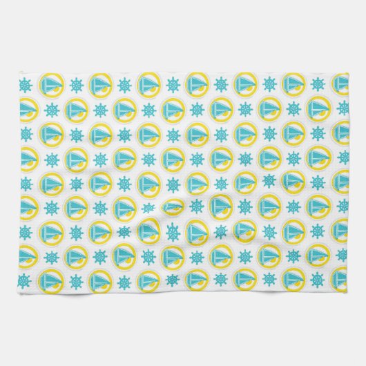 かわいい黄色と青のパタ航海のーン キッチンタオル (横)