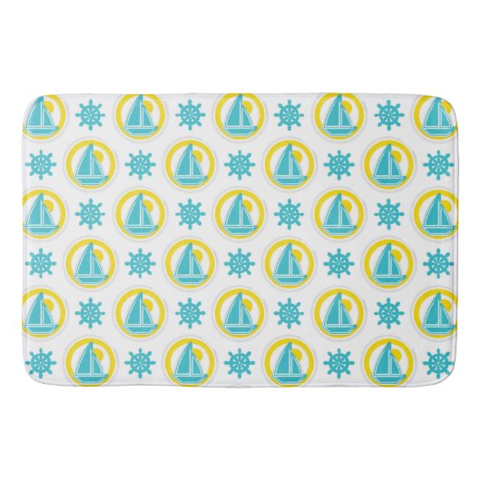 かわいい黄色と青のパタ航海のーン バスマット (正面)