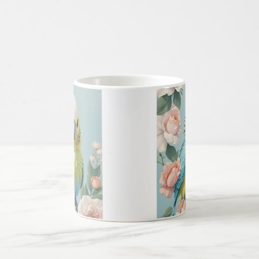 かわいい黄色と青のベビーブッジインパレーケットバード コーヒーマグカップ (中央)