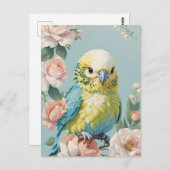 かわいい黄色と青のベビーブッジインパレーケットバード ポストカード (正面/裏面)
