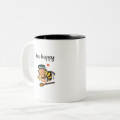 かわいい黄色と青のワードアートを楽しむ ツートーンマグカップ (正面左)