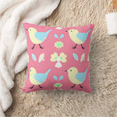 かわいい黄色と青の鳥の模様のクッションカバー クッション (ブランケット)