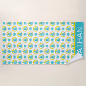 かわいい黄色と青航海ののパタパーソナライズされたーン ビーチタオル (正面)