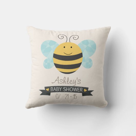 かわいい黄色と黒の蜂の赤ちゃんシャワー クッション (裏面)