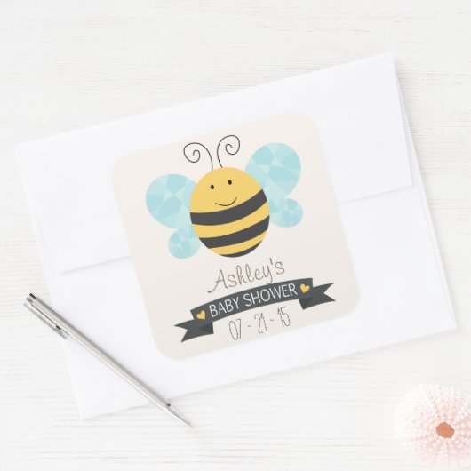かわいい黄色と黒の蜂の赤ちゃんシャワー スクエアシール (封筒)