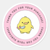 かわいい黄色のあひるサンキュー丸シール ラウンドシール (正面)