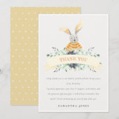 かわいい黄色のうさぎの葉の飾り 誕生日どんな年齢にも サンキューカード (正面/裏面)