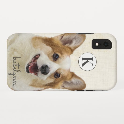 かわいい黄色ののぞきーとブーCorgi犬のモノグラム Case-Mate iPhoneケース (裏面(横))