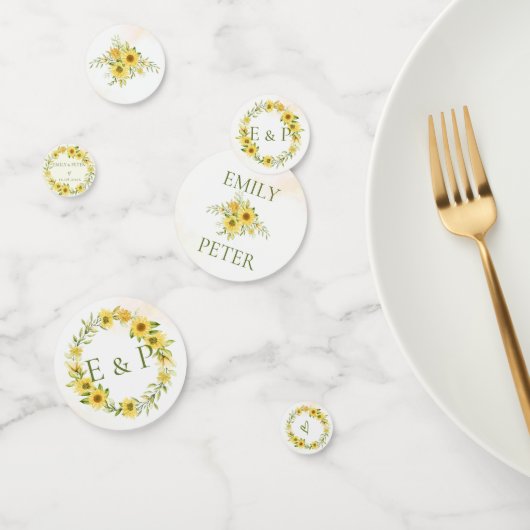 かわいい黄色のひまわりフローララウンドウェディングパーティー コンフェッティ (グループ)