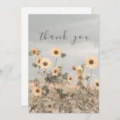 かわいい黄色のひまわりブルースカイフラットサンキュー サンキューカード (正面/裏面)