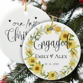 かわいい黄色のひまわり婚約した私たちの初めてのクリスマス セラミックオーナメント