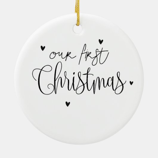 かわいい黄色のひまわり婚約した私たちの初めてのクリスマス セラミックオーナメント (裏面)