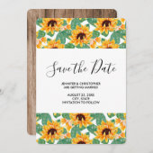 かわいい黄色のひまわり葉とパタ結婚ーン セーブザデート (正面/裏面)