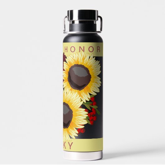 かわいい黄色のひまわり メイドオブオナー ネーム ウェディング ウォーターボトル (背面)