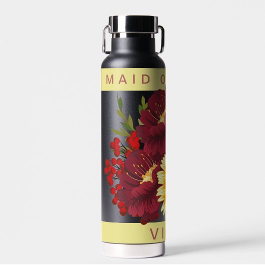 かわいい黄色のひまわり メイドオブオナー ネーム ウェディング ウォーターボトル (正面)