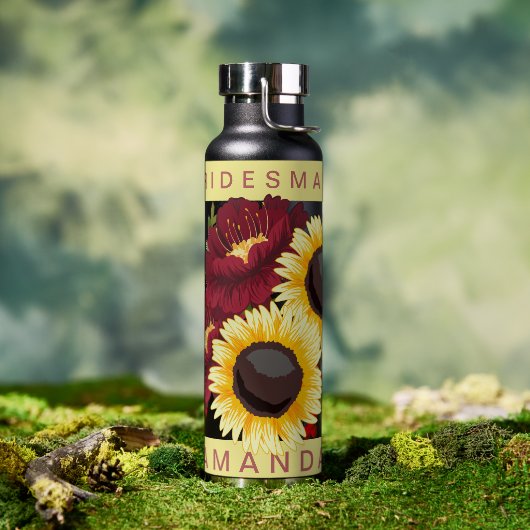 かわいい黄色のひまわり 花嫁の名前 ウェディング ウォーターボトル (アウトドア)