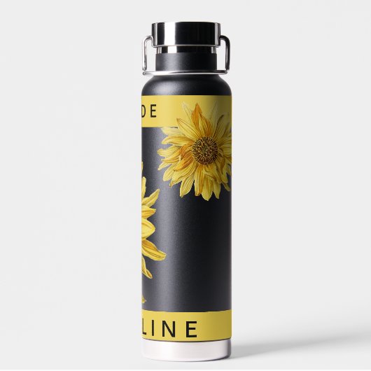 かわいい黄色のひまわり 花嫁 名 結婚式 水 B ウォーターボトル (背面)