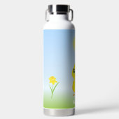 かわいい黄色のひよこと花オンライトブルー ウォーターボトル (正面)