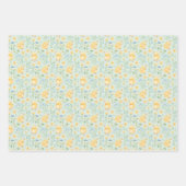 かわいい黄色のひよこと花柄 ラッピングペーパーシート (正面2)