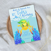 かわいい黄色のアクソロトル少年の水中誕生日パーティー 招待状