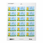 かわいい黄色のアヒルとピンクの蝶のアドレス ラベル (フルシート)