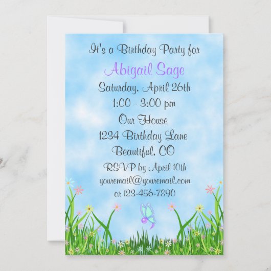 かわいい黄色のアヒルと蝶の1st誕生日 招待状 (裏面)