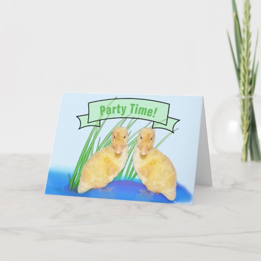 かわいい黄色のアヒル子どもの誕生日パーティー 招待状 (正面)