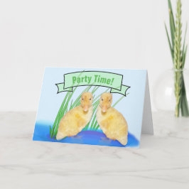 かわいい黄色のアヒル子どもの誕生日パーティー 招待状