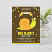 かわいい黄色のカタツムリの子供の誕生日パーティー招待状 招待状 (スタンド正面)