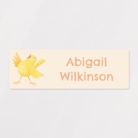 かわいい黄色のカナリアの鳥の漫画パーソナライズされた ラベル (デザイン1)