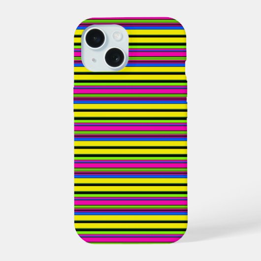かわいい黄色のカラフルなストライプ iPhone 15ケース (裏面)