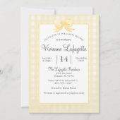 かわいい黄色のギンガムとボウベイビーシャワー 招待状 (正面)