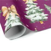 かわいい黄色のクォコットリボンがクリスマスツリーにマジェンタ ラッピングペーパー (ロールコーナー)