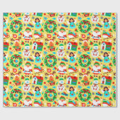 かわいい黄色のクリスマスパターンのラッピング紙 ラッピングペーパー (フラット)