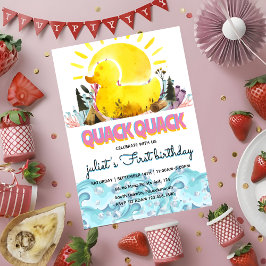 かわいい黄色のゴムのくちばし1歳の誕生日招待状 招待状