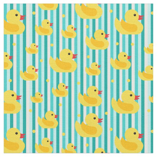 かわいい黄色のゴムダックストライプのス浴場のパターン ファブリック (クローズアップ)