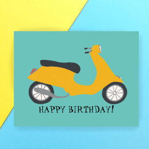かわいい黄色のスクーター HAPPY BIRTHDAY オーダーメイド ポストカード