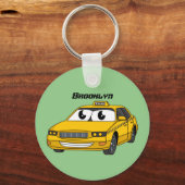 かわいい黄色のタクシーおもしろい漫画イラストレーション キーホルダー (正面)