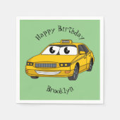 かわいい黄色のタクシーおもしろい漫画イラストレーション スタンダードカクテルナプキン (正面)